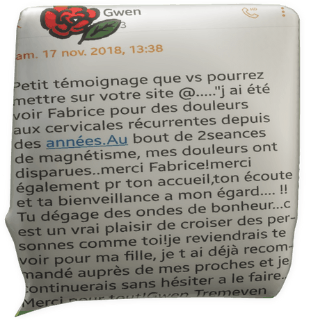 témoignage de Gwen - Tréméven - magnétisme chez Fabrice Corazza Magnétiseur