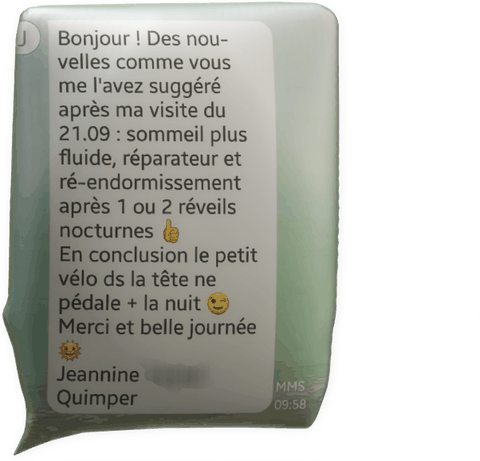 témoignage Jeannine sommeil insomnie Fabrice corazza magnétiseur guérisseur Locunolé Quimperlé