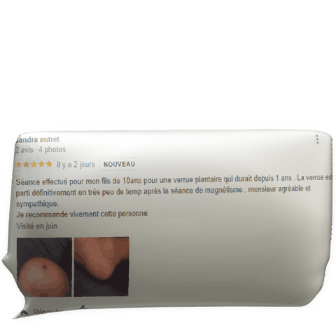 témoignage verrue plantaire Sandra Autret pour Fabrice Corazza magnétiseur guérisseur coupeur de feu Locunolé